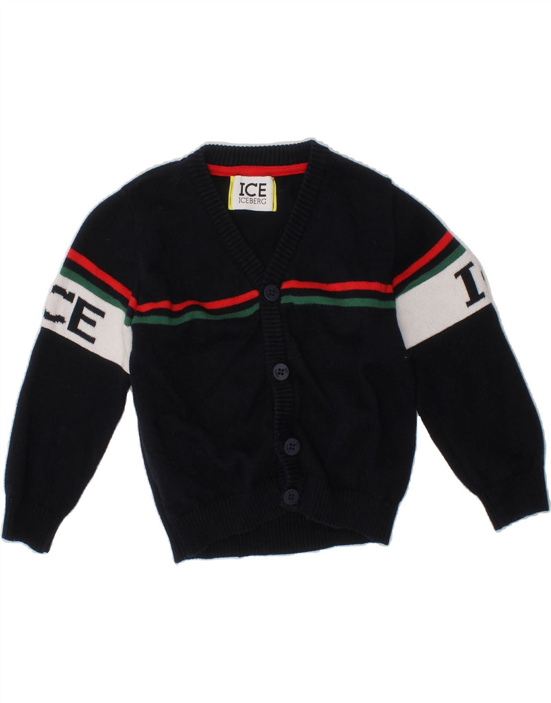 ICEBERG Baby Boys Cardigan Sweater 18-24 Months Navy Blue Colourblock Vintage Iceberg and Second-Hand Iceberg from Messina Hembry 