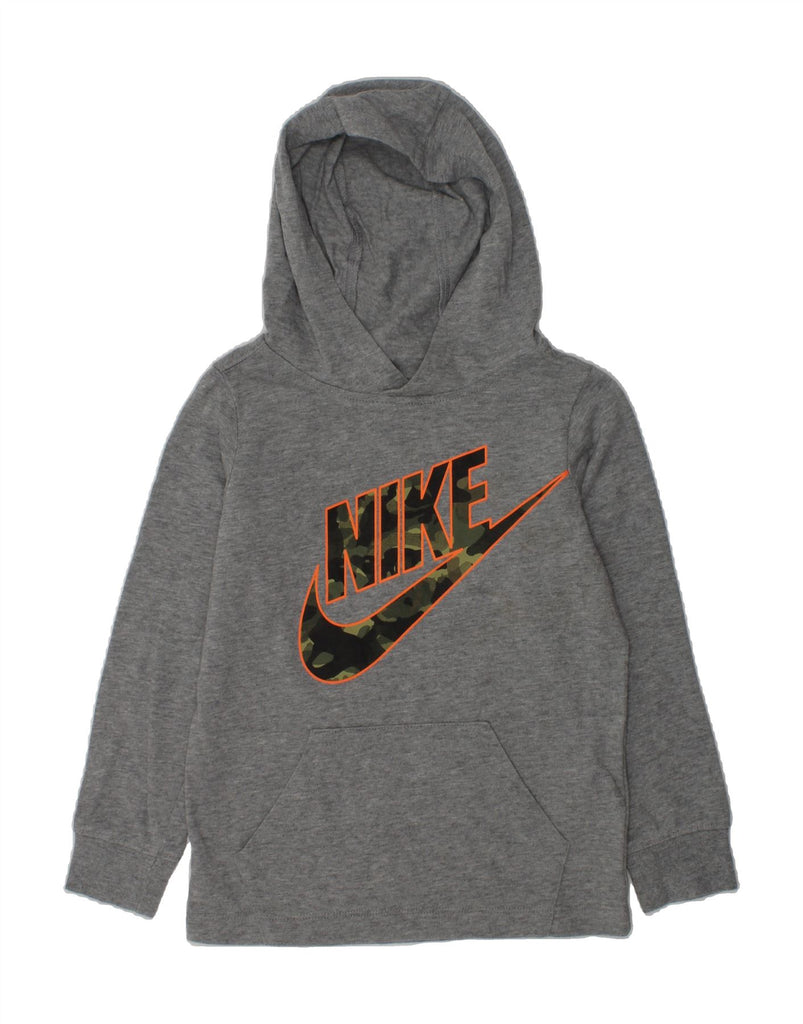 NIKE Boys Graphic Hoodie Jumper 5-6 Years Medium Grey Cotton | Vintage Nike | Thrift | Second-Hand Nike | Used Clothing | Messina Hembry 