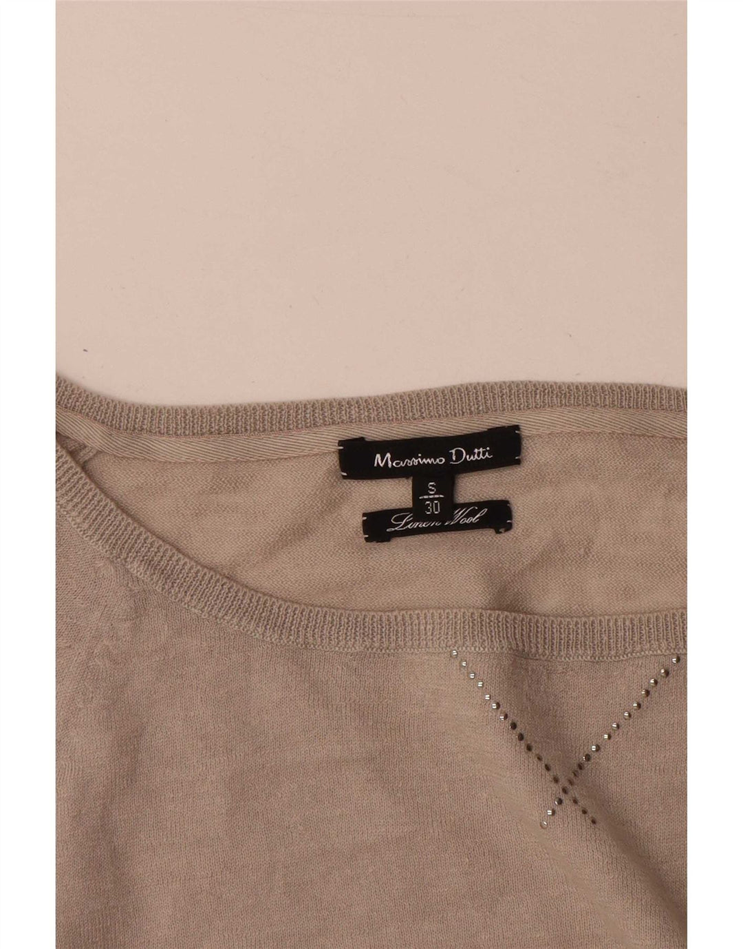 Massimo Dutti Womens Boat Neck Jumper Sweater UK 10 Small Beige Wool