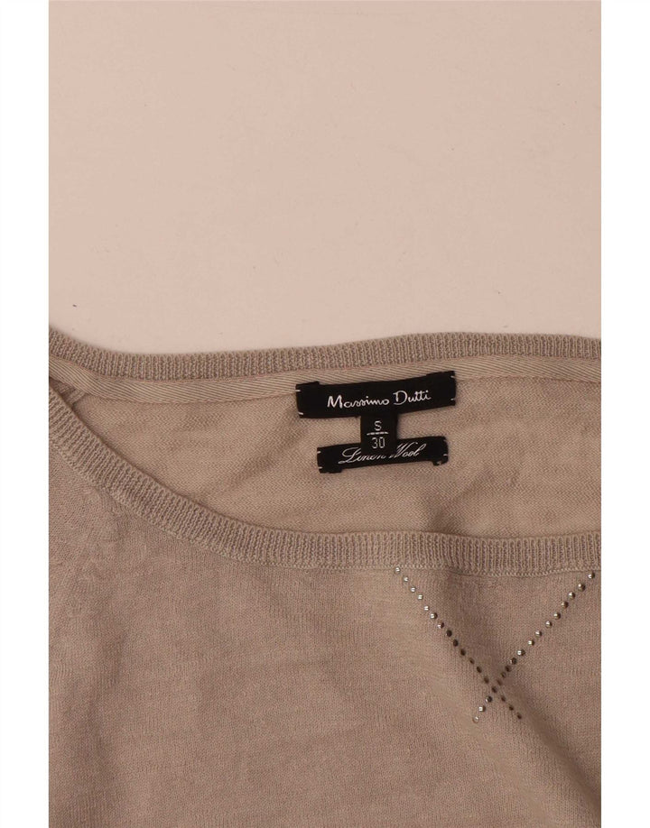 Massimo Dutti Womens Boat Neck Jumper Sweater UK 10 Small Beige Wool
