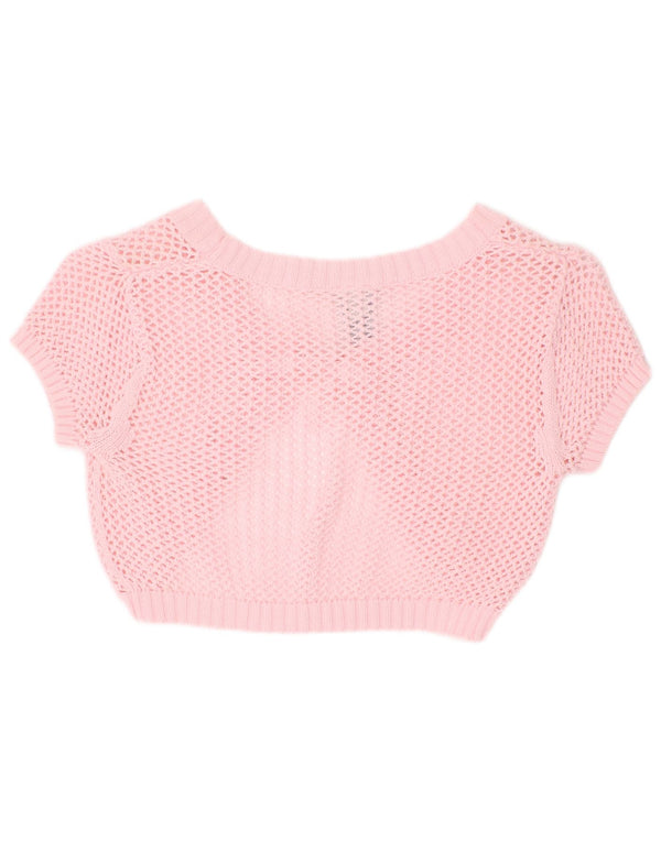 Gap Girls Short Sleeve Crop Cardigan Sweater 7-8 Years Medium Pink Cotton