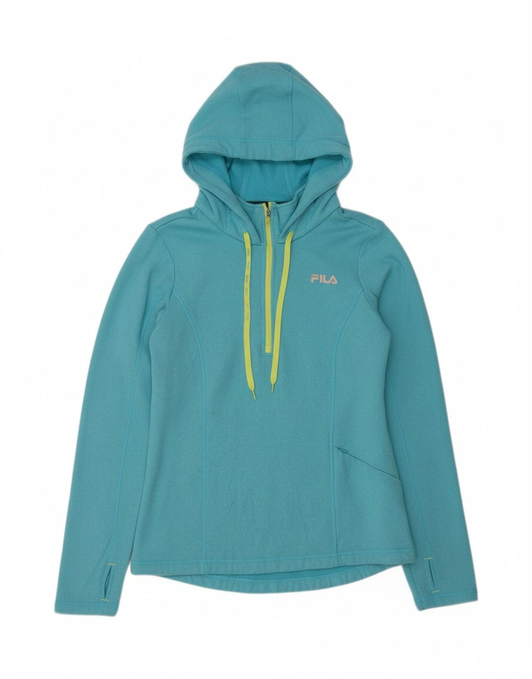 FILA Womens Zip Neck Hoodie Jumper UK 14 Medium Blue Polyester