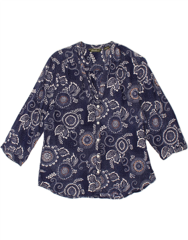 EDDIE BAUER Womens 3/4 Sleeve Shirt Blouse UK 14 Large Navy Blue Floral | Vintage Eddie Bauer | Thrift | Second-Hand Eddie Bauer | Used Clothing | Messina Hembry 