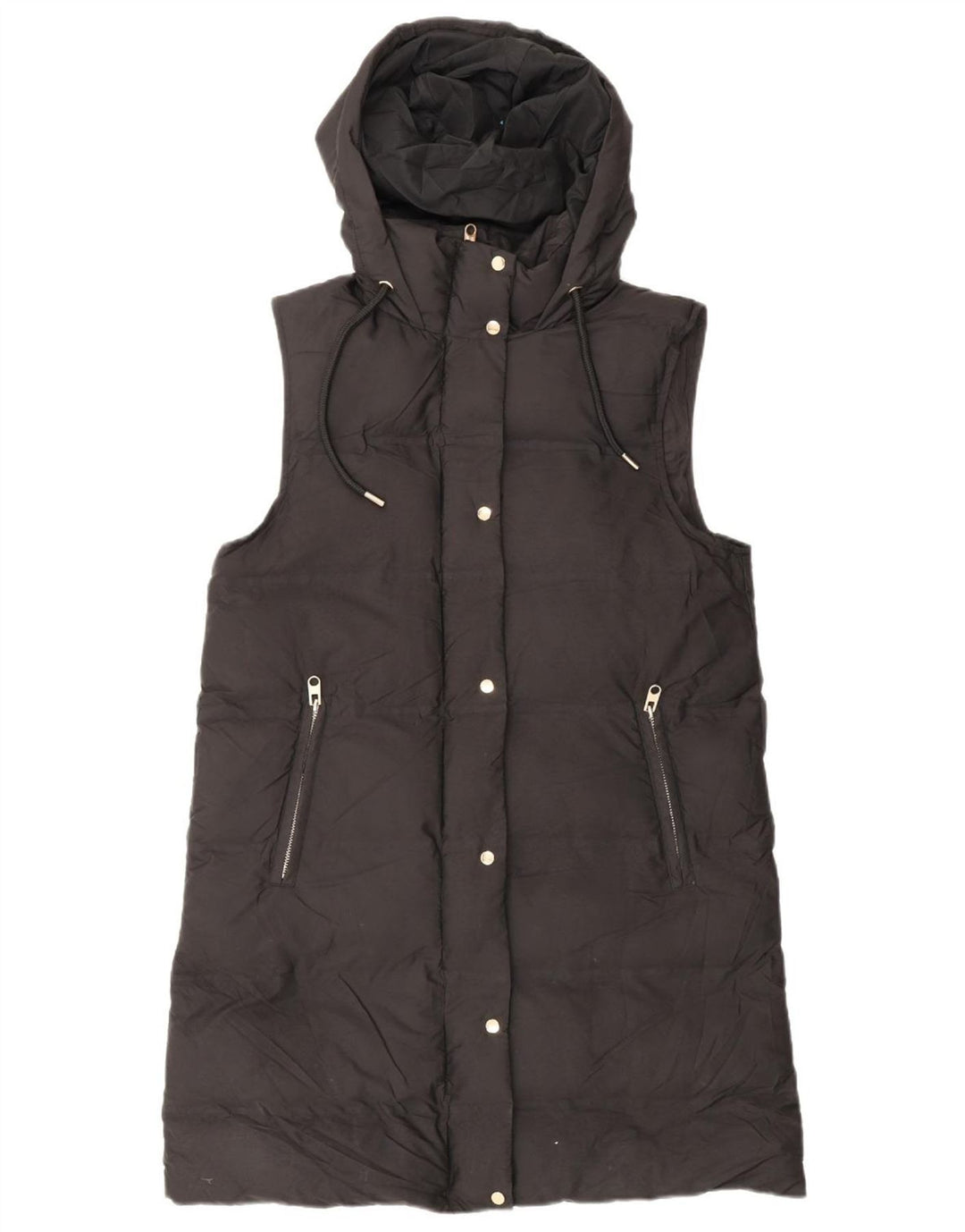 Zara Womens Hooded Sleeveless Padded Coat UK 14 Medium Black Polyester
