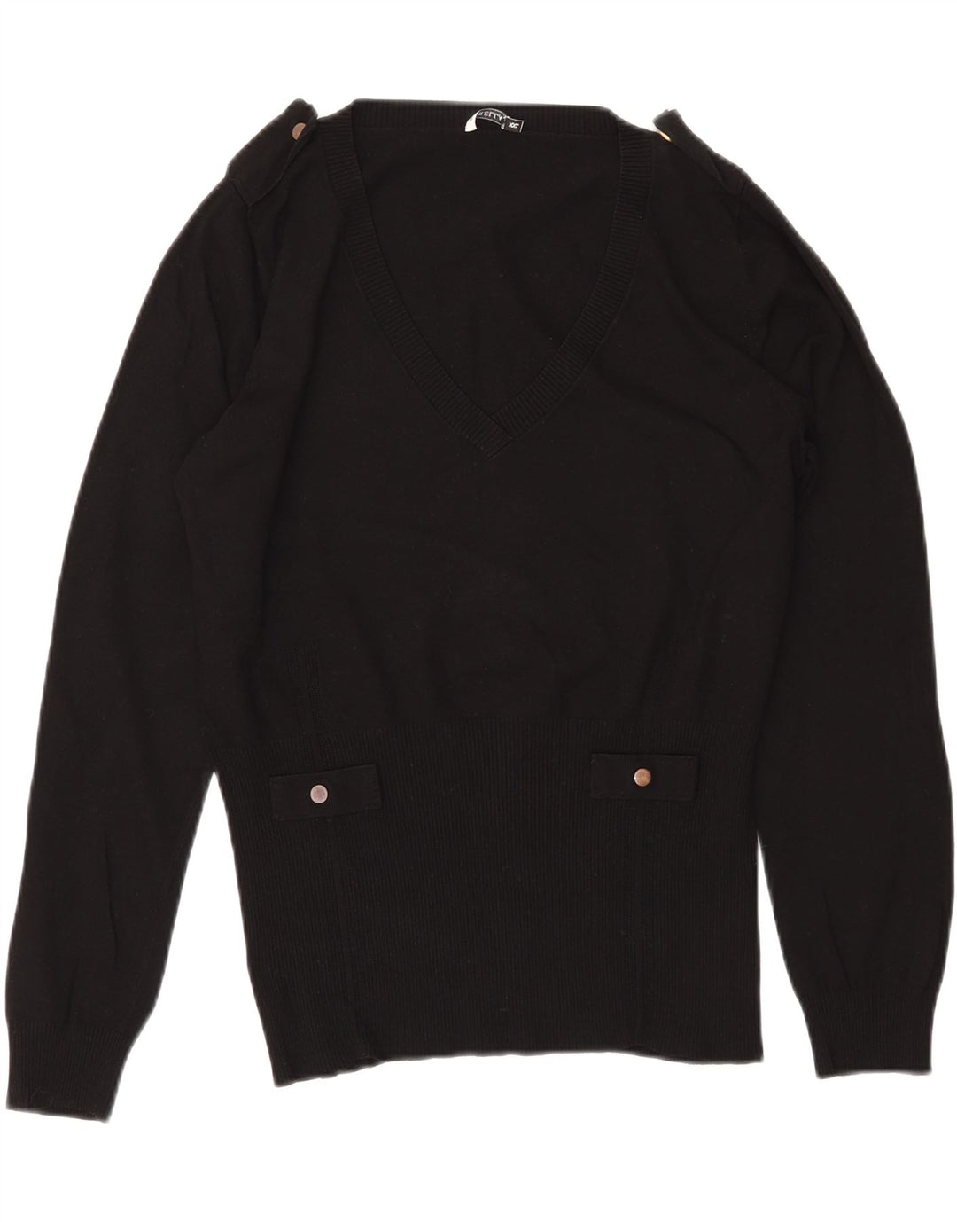 MARELLA Womens Military V-Neck Jumper Sweater UK 20 2XL Black Viscose