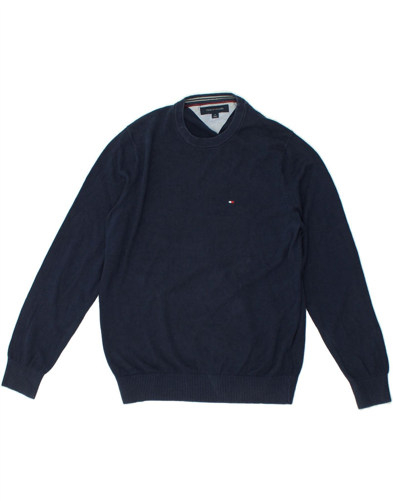 TOMMY HILFIGER Mens Crew Neck Jumper Sweater Medium Navy Blue Cotton | Vintage Tommy Hilfiger | Thrift | Second-Hand Tommy Hilfiger | Used Clothing | Messina Hembry 