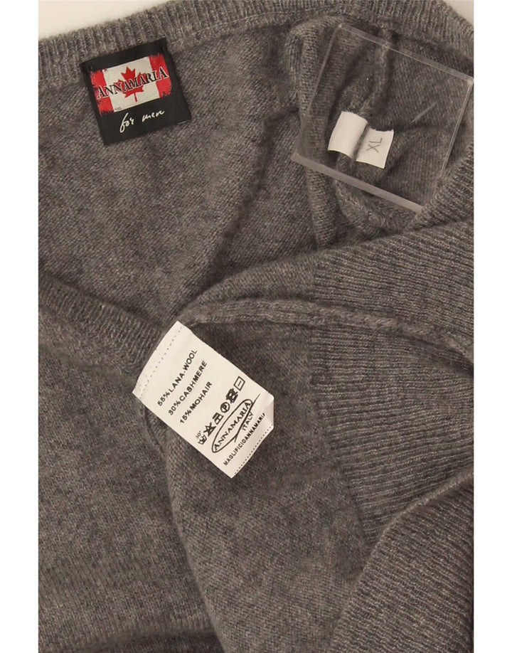ANNAMARIA Mens V-Neck Jumper Sweater XL Grey Wool