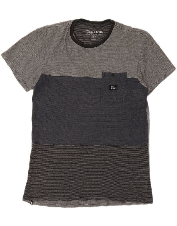 Billabong Mens Slim Fit T-Shirt Top Medium Grey Pinstripe Cotton