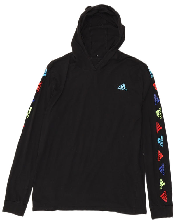 Adidas Boys Hooded Graphic Top Long Sleeve 15-16 Years XL Black Cotton