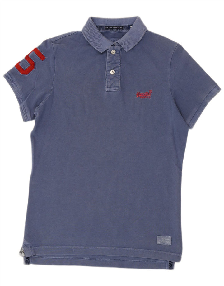 Superdry Mens Graphic Polo Shirt Medium Blue Cotton