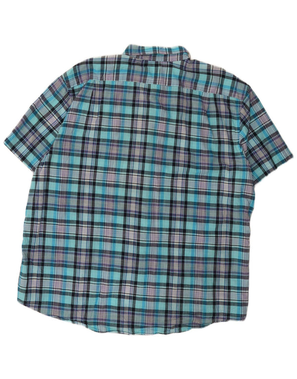 Izod Mens Short Sleeve Shirt XL Turquoise Check Cotton