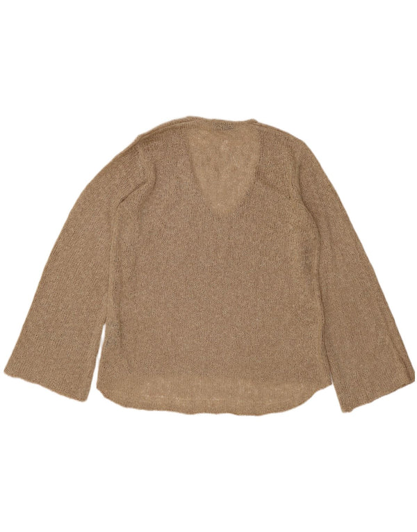 Zara Womens V-Neck Jumper Sweater UK 16 Large Beige Acrylic