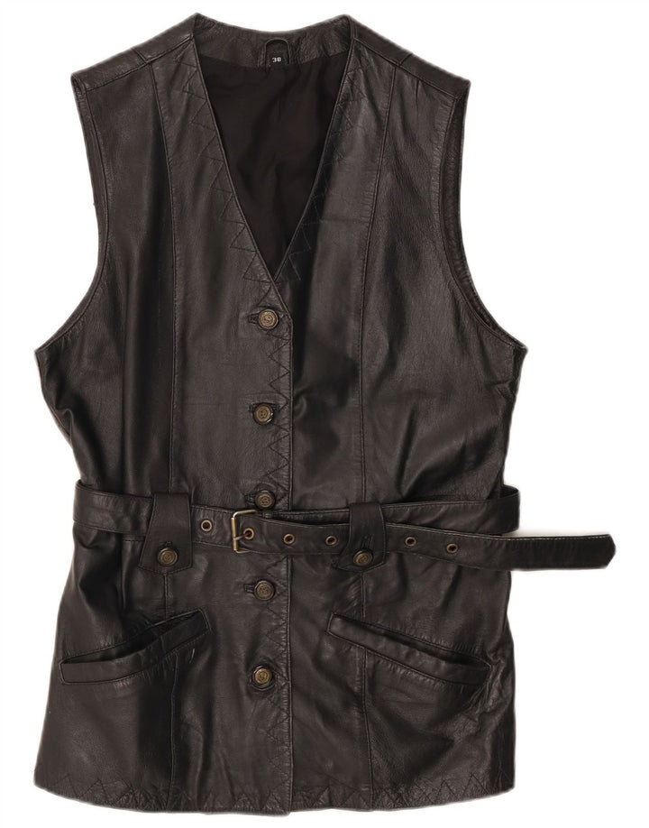 New Fast Womens Leather Gilet EU 38 Medium Black Leather