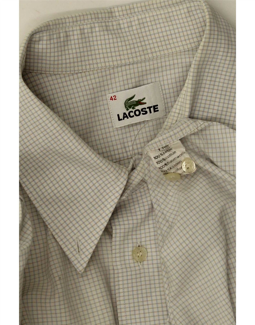 Lacoste Mens Short Sleeve Shirt Size 42 Large White Check Cotton