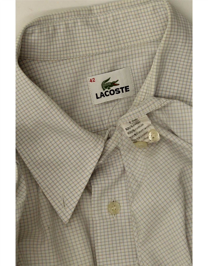 Lacoste Mens Short Sleeve Shirt Size 42 Large White Check Cotton