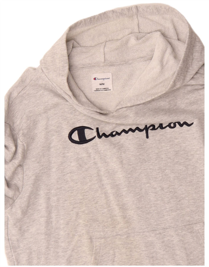 CHAMPION Womens Graphic Hoodie Jumper UK 14 Medium Grey Flecked Cotton
