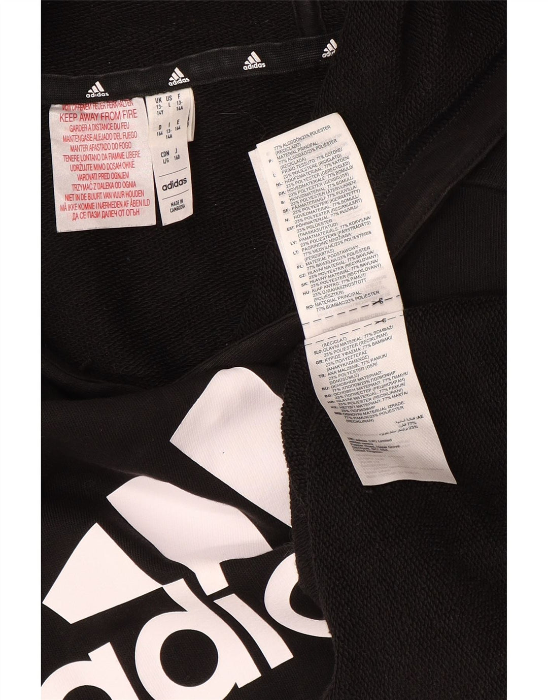 ADIDAS Boys Graphic Hoodie Jumper 13-14 Years Black Cotton