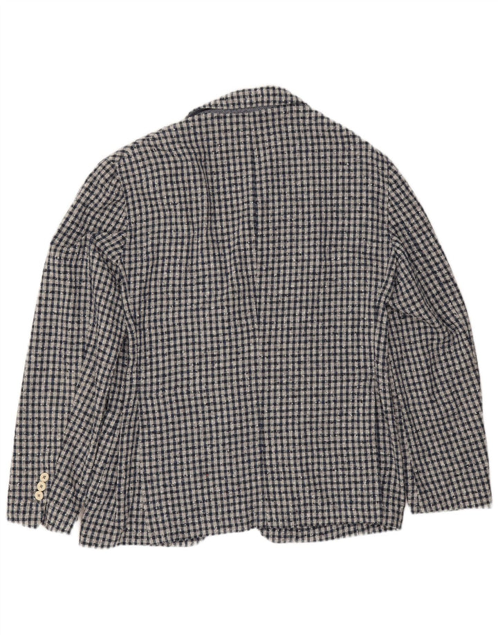 Fradi Mens 2 Button Blazer Jacket IT 54 2XL Navy Blue Gingham Cotton