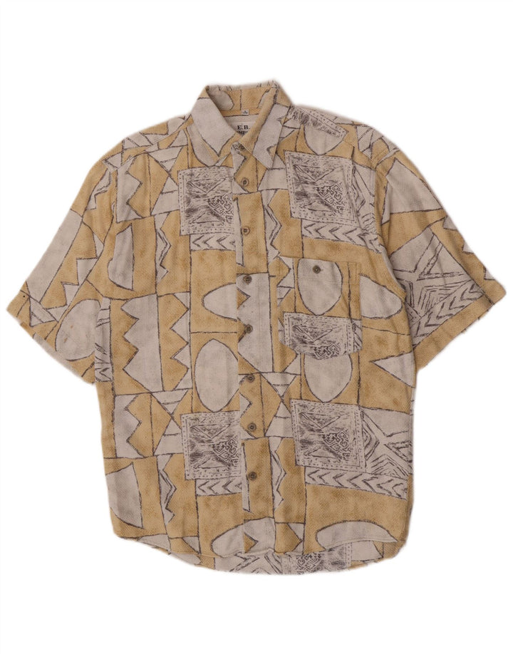 E.B. Company Mens Short Sleeve Shirt Size 37/38 Small Beige Geometric