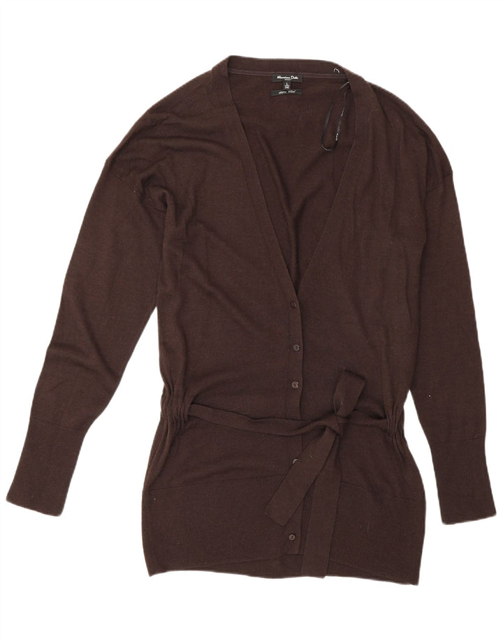 Massimo Dutti Womens Longline Cardigan Sweater UK 14 Large Brown Wool