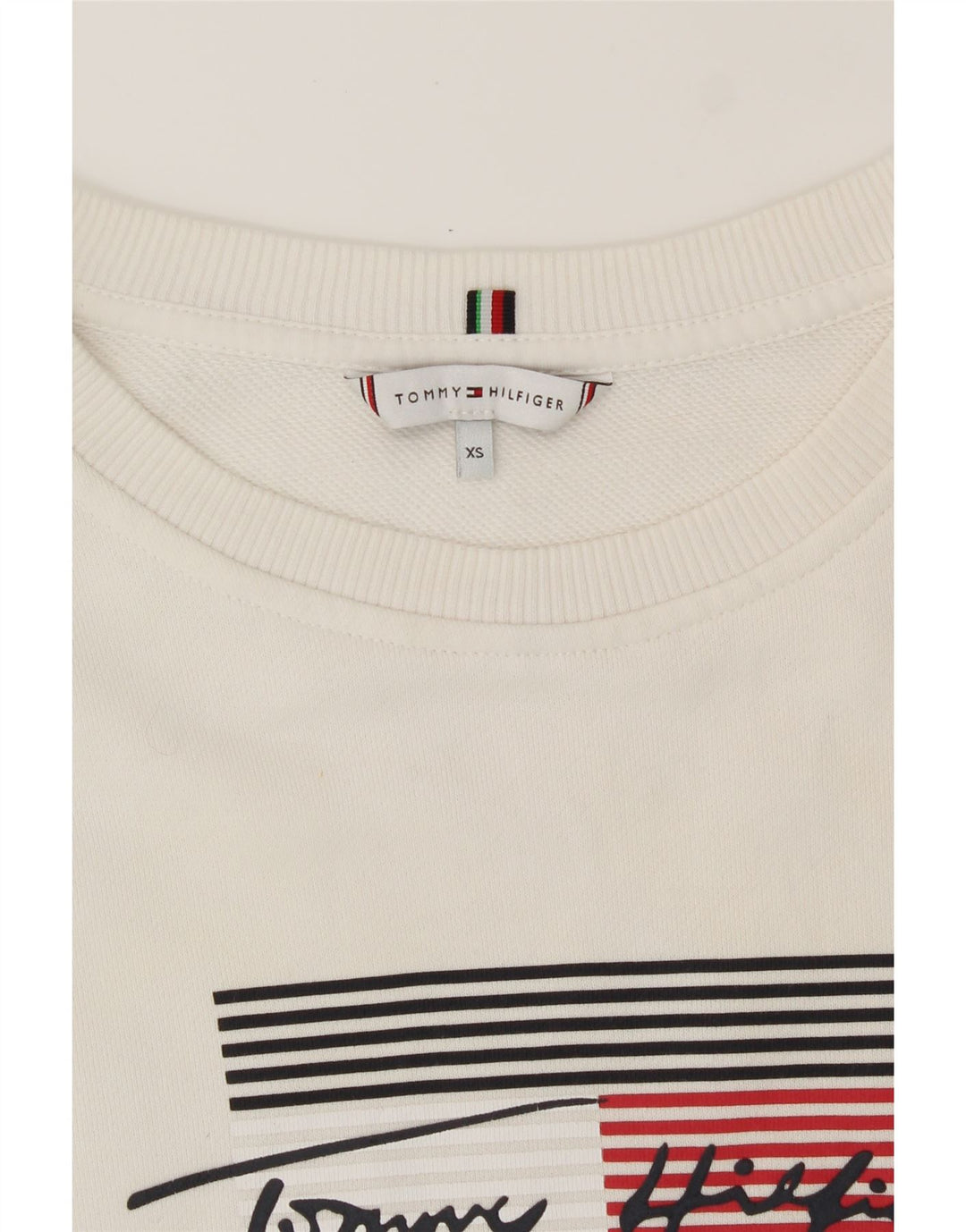 TOMMY HILFIGER Mens Graphic Sweatshirt Jumper XS White Cotton Vintage Tommy Hilfiger and Second-Hand Tommy Hilfiger from Messina Hembry 