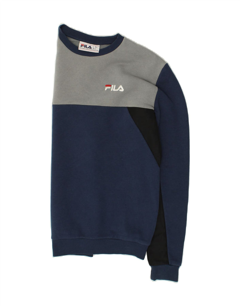 FILA Mens Sweatshirt Jumper Small Navy Blue Colourblock Cotton | Vintage Fila | Thrift | Second-Hand Fila | Used Clothing | Messina Hembry 