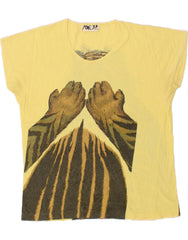 VINTAGE Womens Graphic T-Shirt Top UK 16 Large Yellow Animal Print