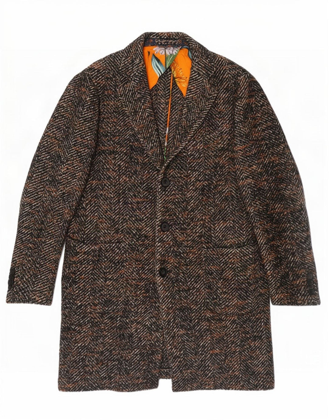Etro Mens Overcoat IT 52 XL Brown Herringbone Wool Classic