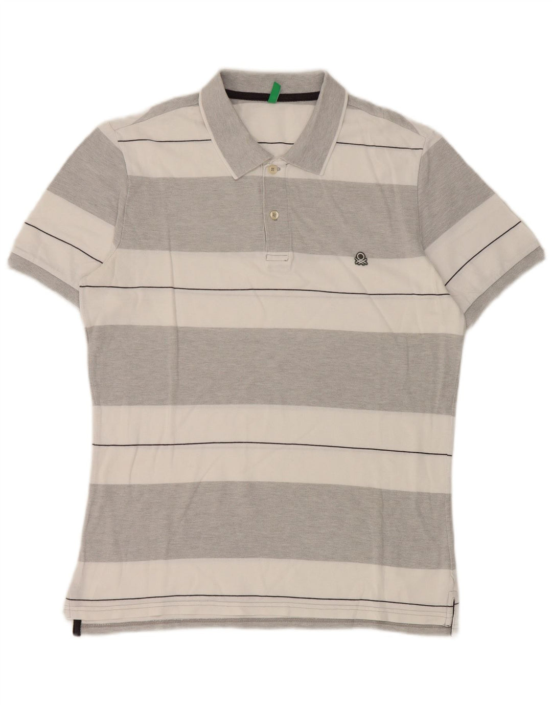 Benetton Mens Polo Shirt Medium Grey Striped