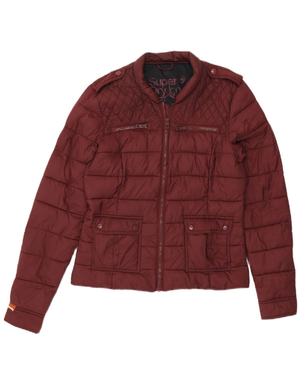 Superdry Womens Military Quilted Padded Jacket UK 14 Medium Burgundy Nylon