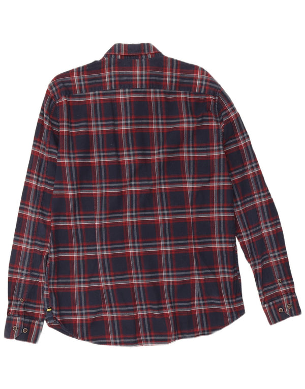 Barbour Mens Slim Fit Flannel Shirt Large Navy Blue Check Cotton