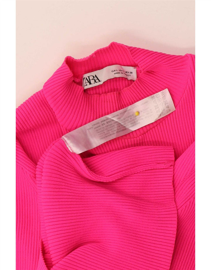 Zara Womens Crop Top Long Sleeve UK 14 Large Pink Polyamide