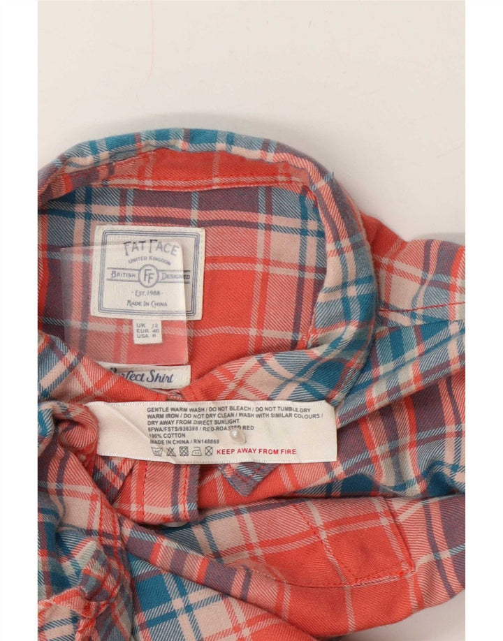 Fat Face Womens Flannel Shirt UK 12 Medium Red Plaid Cotton