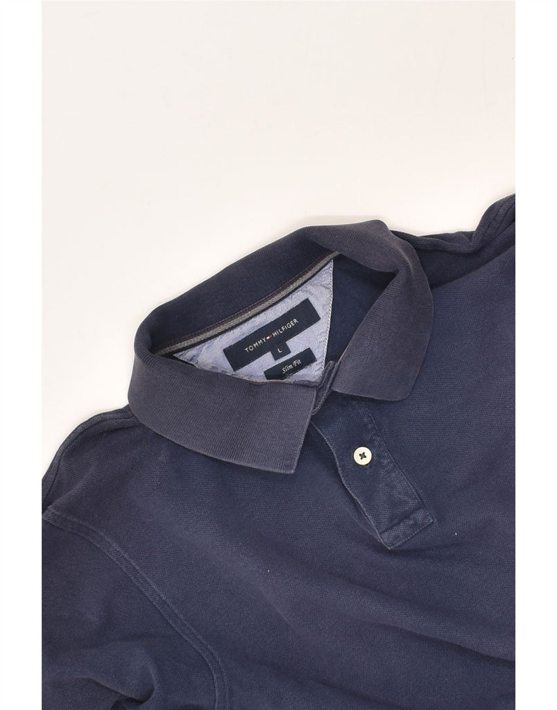 TOMMY HILFIGER Mens Slim Fit Polo Shirt Large Navy Blue Cotton | Vintage Tommy Hilfiger | Thrift | Second-Hand Tommy Hilfiger | Used Clothing | Messina Hembry 