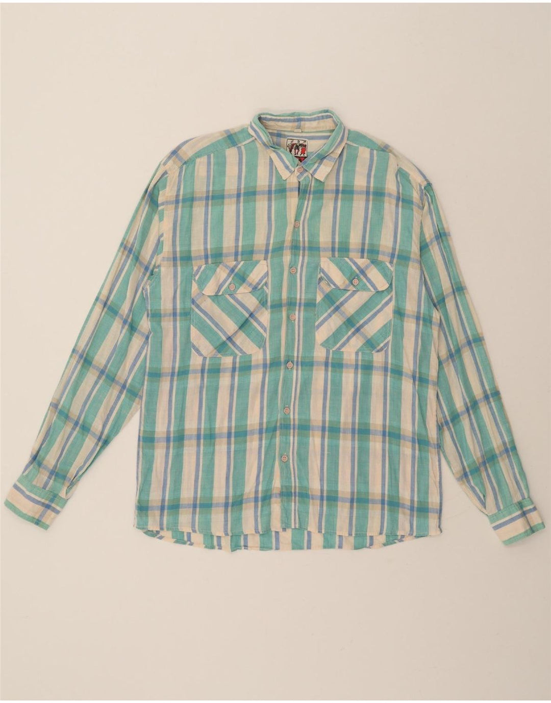 VINTAGE Mens Shirt XL Turquoise Check Cotton Vintage Vintage and Second-Hand Vintage from Messina Hembry 