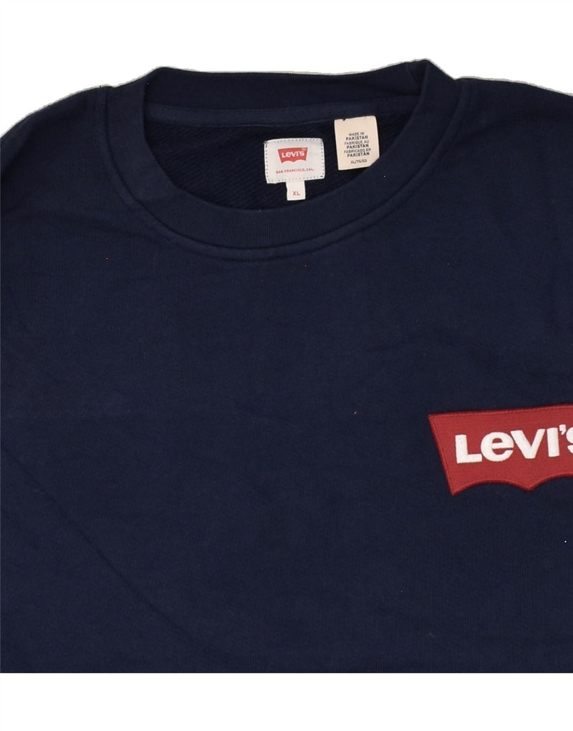 LEVI'S Mens Tall Graphic Sweatshirt Jumper XL Navy Blue Cotton | Vintage Levi's | Thrift | Second-Hand Levi's | Used Clothing | Messina Hembry 