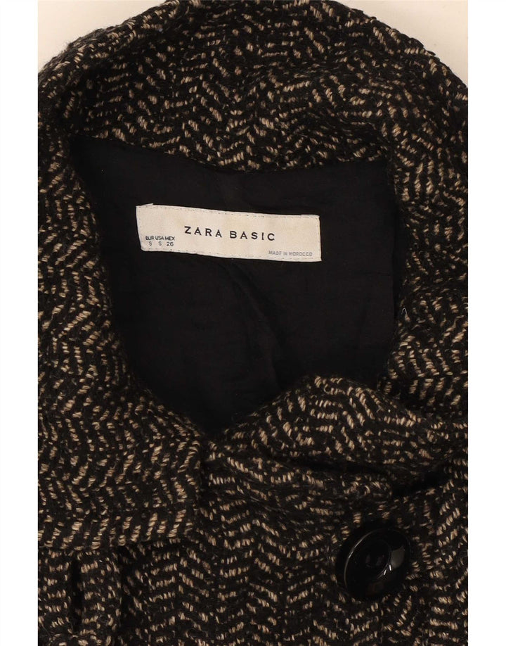 Zara Womens Double Breasted Coat UK 10 Small Grey Herringbone