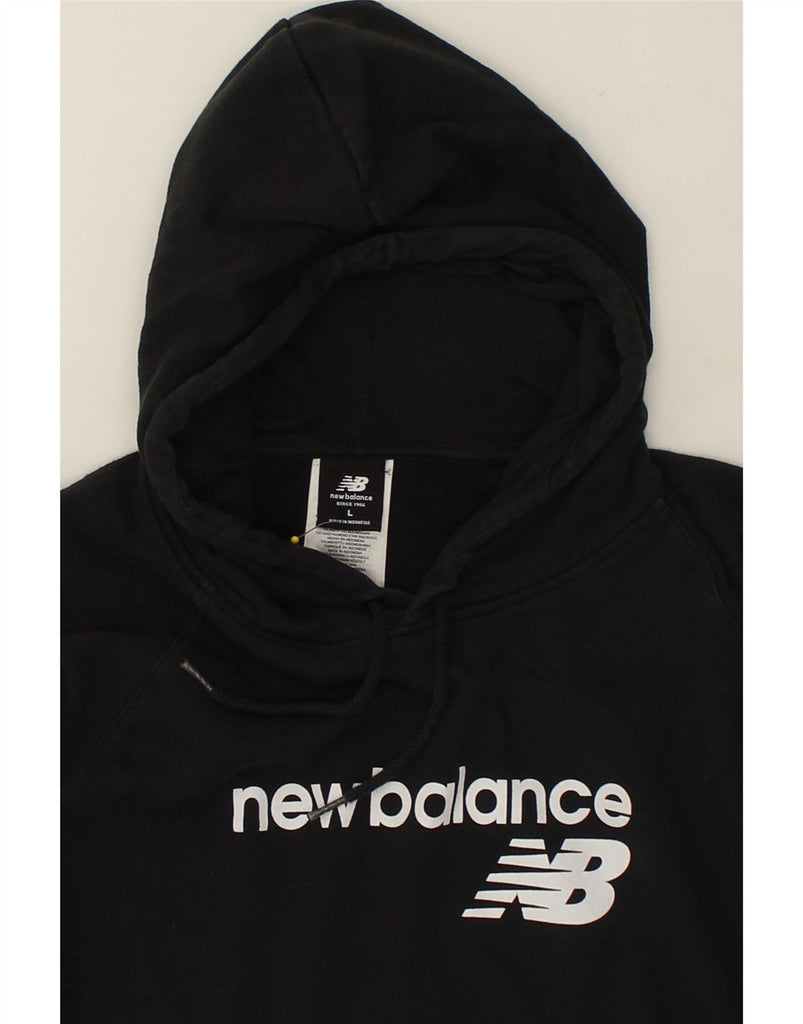 NEW BALANCE Womens Graphic Hoodie Jumper UK 16 Large Black Cotton | Vintage New Balance | Thrift | Second-Hand New Balance | Used Clothing | Messina Hembry 