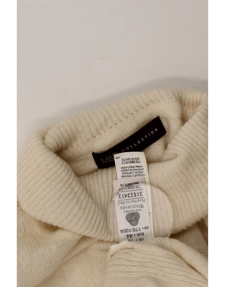 Marks & Spencer Womens Roll Neck Jumper Sweater UK 16 Large White Wool