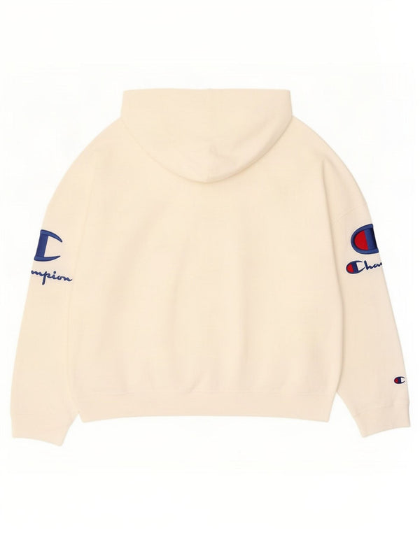 Champion Womens Graphic Oversized Hoodie Jumper UK 14 Medium White Cotton