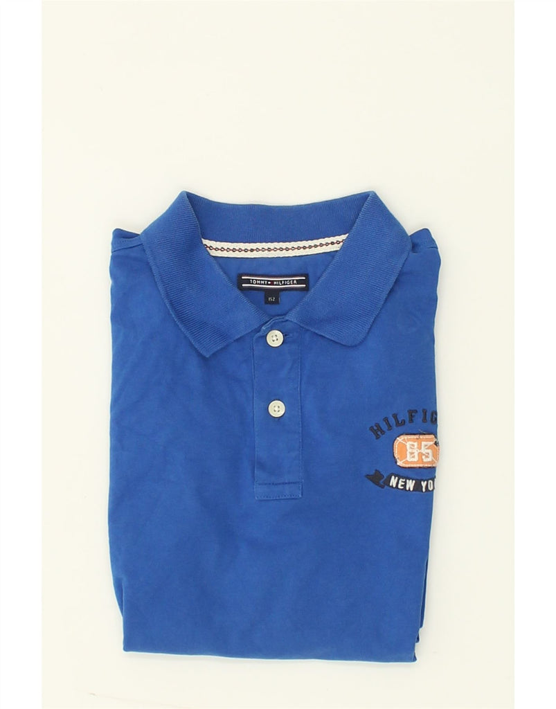 TOMMY HILFIGER Boys Long Sleeve Polo Shirt 11-12 Years Blue Wool | Vintage Tommy Hilfiger | Thrift | Second-Hand Tommy Hilfiger | Used Clothing | Messina Hembry 