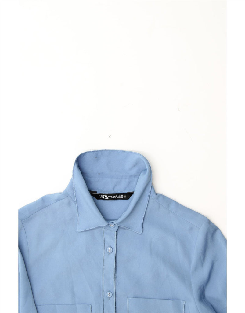 ZARA Womens Shirt UK 10 Small Blue Polyester Vintage Zara and Second-Hand Zara from Messina Hembry 