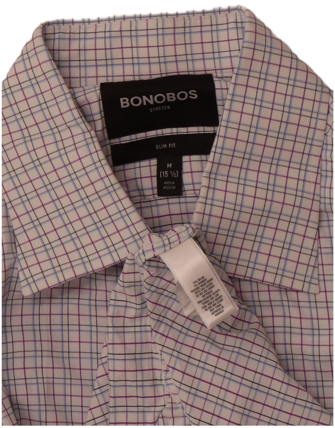BONOBOS Mens Slim Fit Shirt Size 15 1/2 Medium Pink Check Nylon