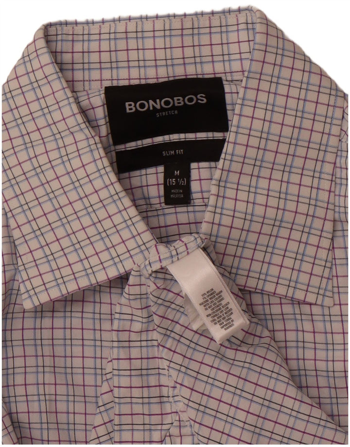 BONOBOS Mens Slim Fit Shirt Size 15 1/2 Medium Pink Check Nylon