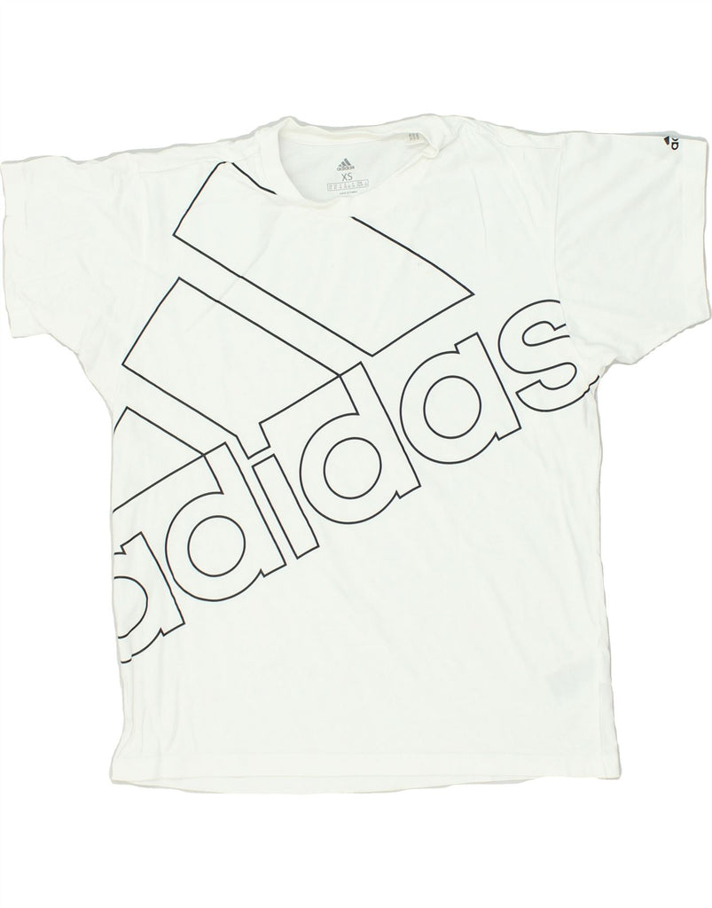 ADIDAS Womens Graphic T-Shirt Top UK 6 XS White Cotton | Vintage Adidas | Thrift | Second-Hand Adidas | Used Clothing | Messina Hembry 