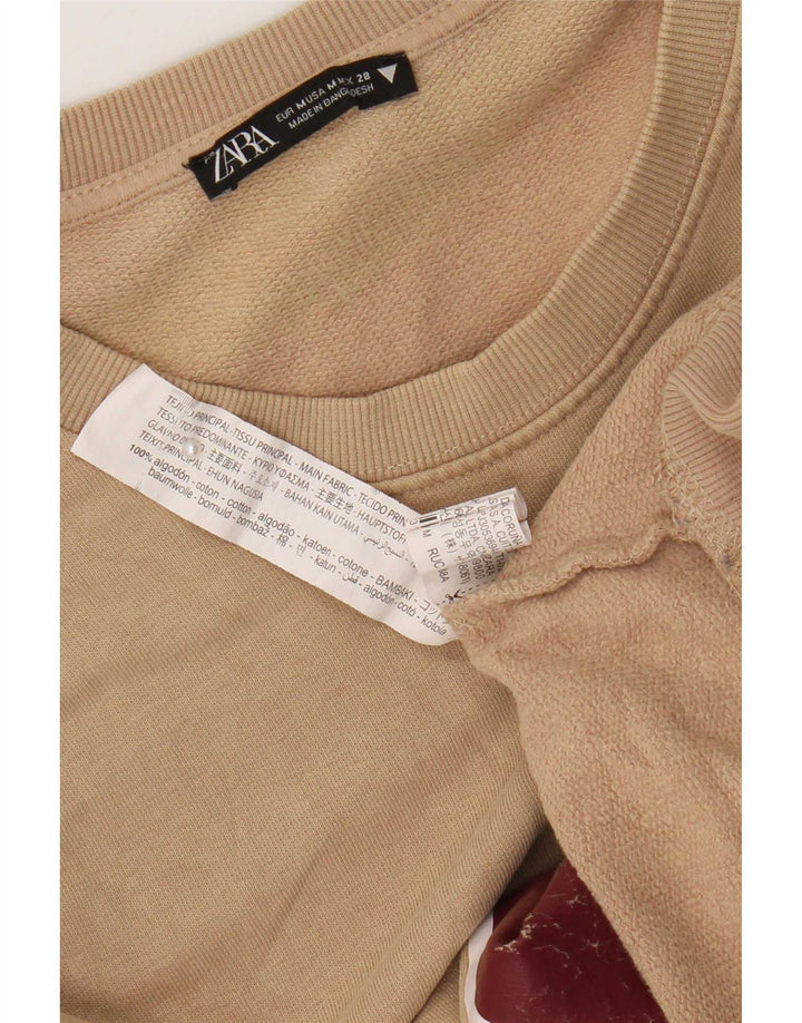 Zara Mens Graphic Sweatshirt Jumper Medium Beige Cotton