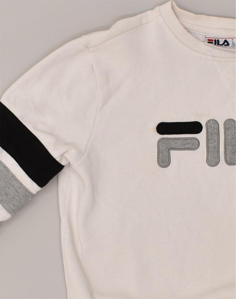 FILA Mens Graphic Sweatshirt Jumper Small White Cotton | Vintage Fila | Thrift | Second-Hand Fila | Used Clothing | Messina Hembry 