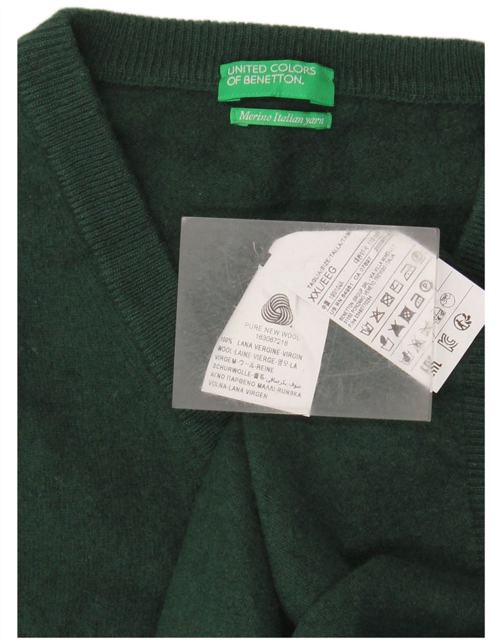 Benetton Womens V-Neck Jumper Sweater UK 20 2XL Green Wool