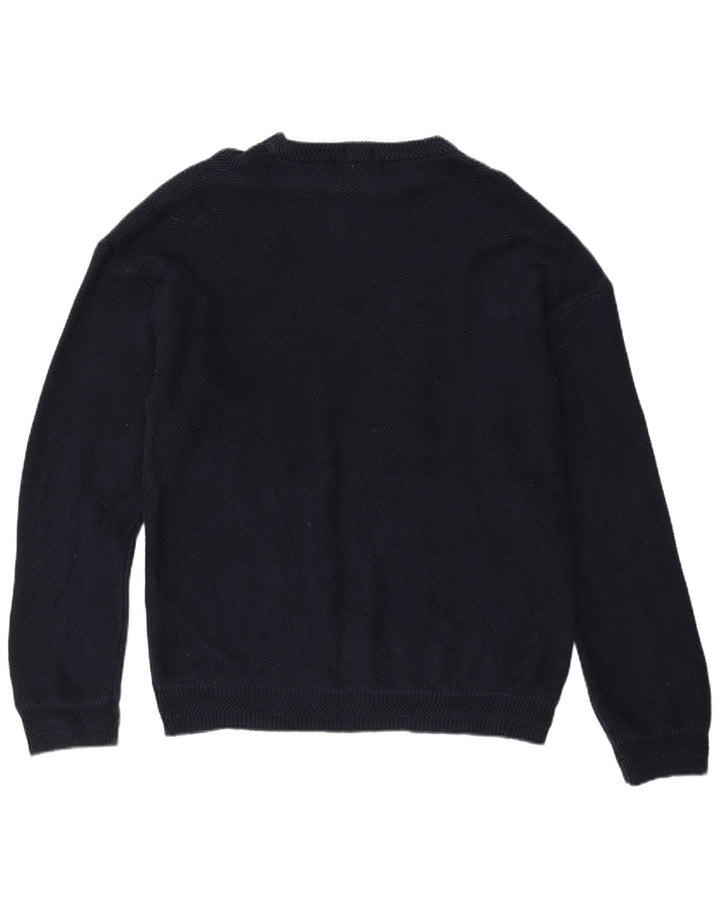 CHAPS RALPH LAUREN Mens Boat Neck Jumper Sweater XL Navy Blue Herringbone