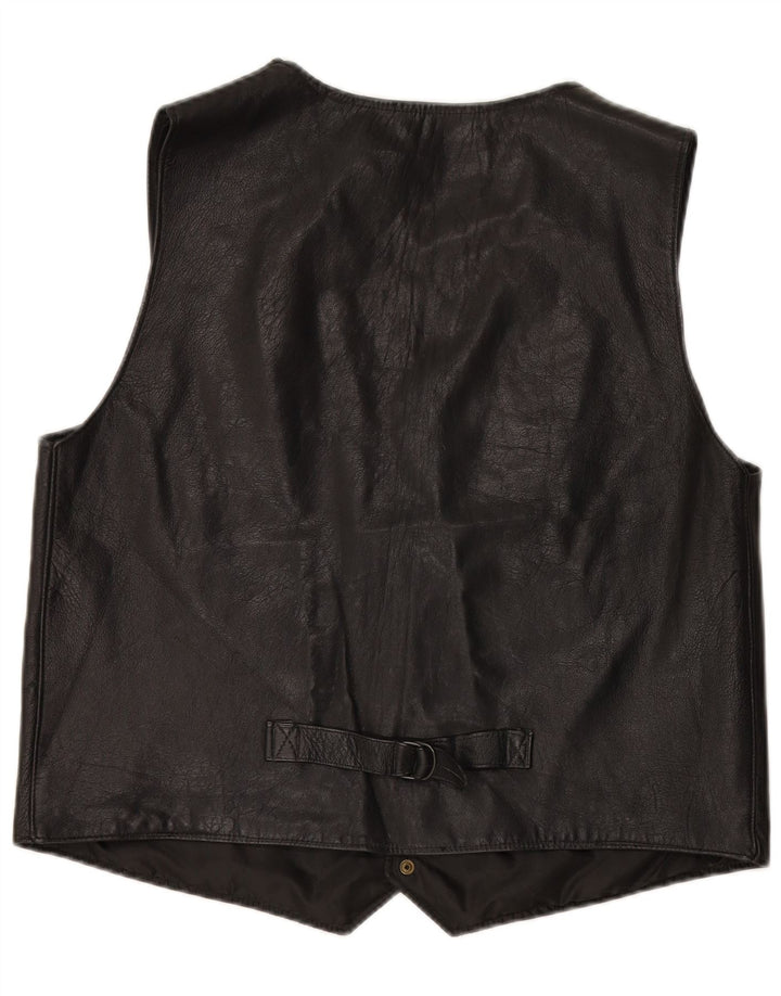 VINTAGE Mens Leather Waistcoat XL Black
